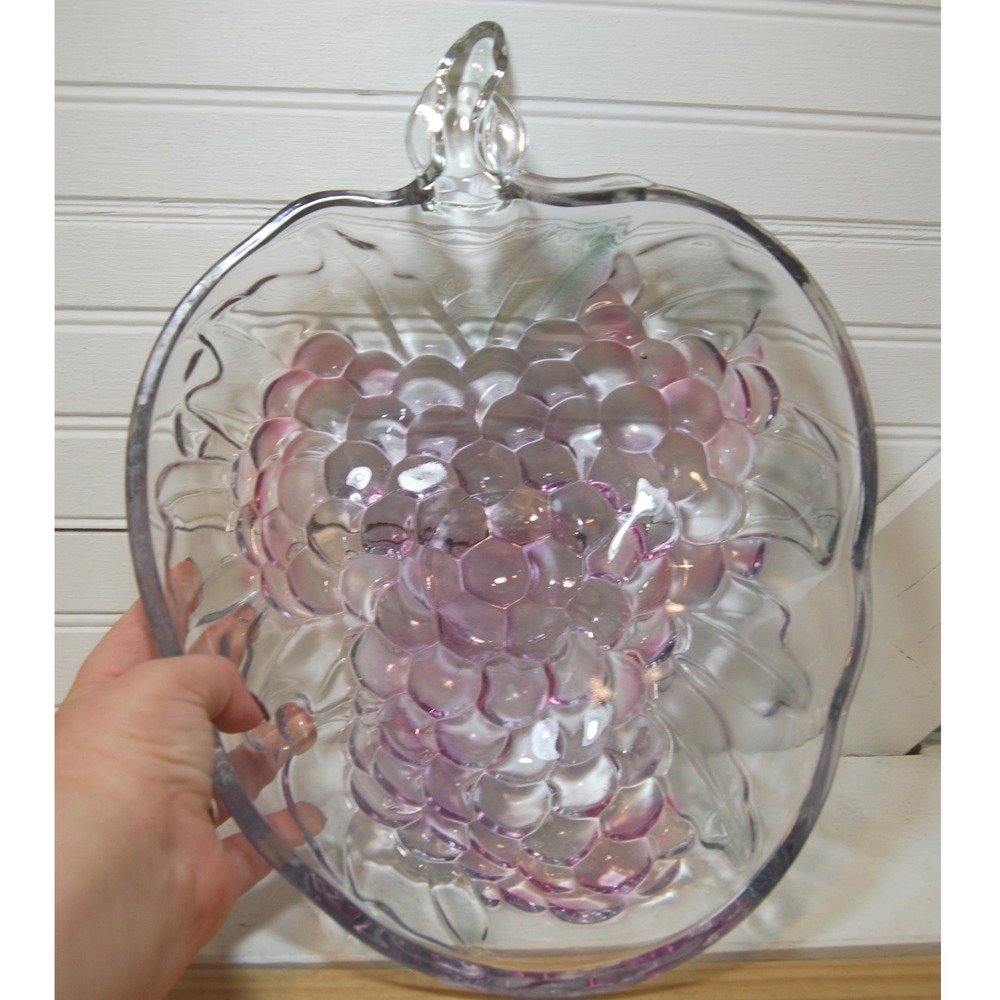 Vintage Indiana Glass bowl Grape cluster design‎ & colors Fruit salad candy dish